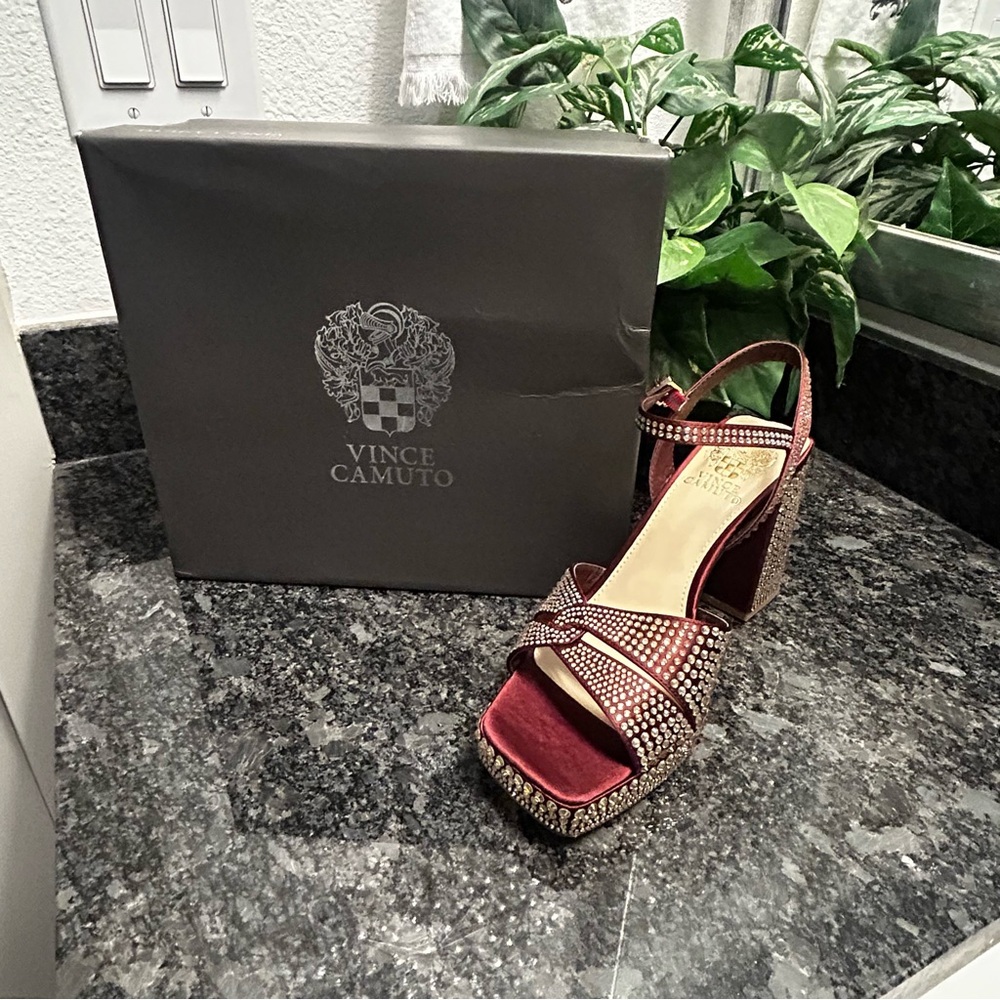 Vince Camuto Red and Gold Studded Platform Heels